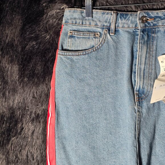 Zara Womens Side Stripe Raw Hem Denim Skirt Size L New With Tags - Picture 2 of 8